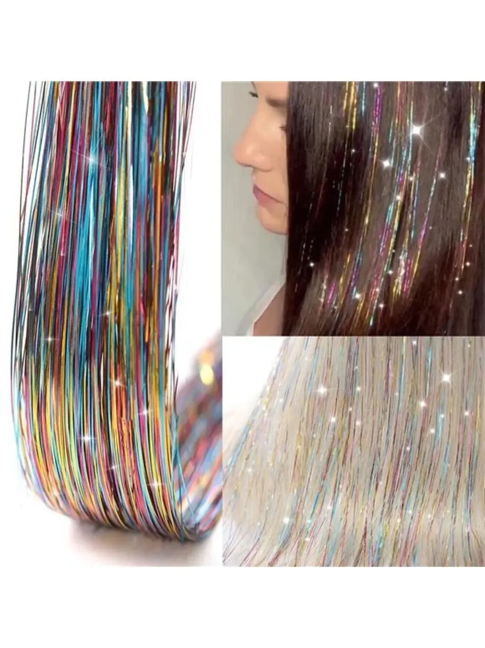 Rainbow hair tinsel clip in extensions glitter strands fairy hair accessories se